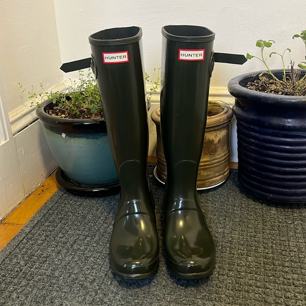 Hunter Knee-High Wellies - Women’s Original Gloss Dark Green - Size 10 Boots